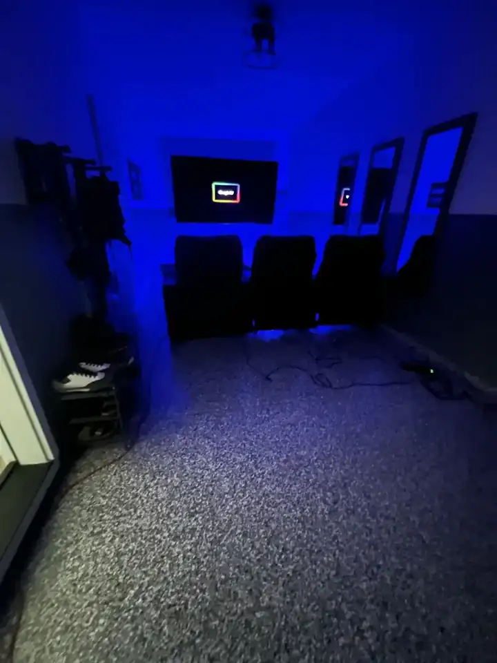 Flake floor in a basement home theater