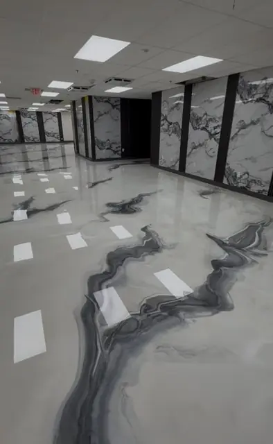 Resin4U: white and black marble metallic epoxy in a commercial space